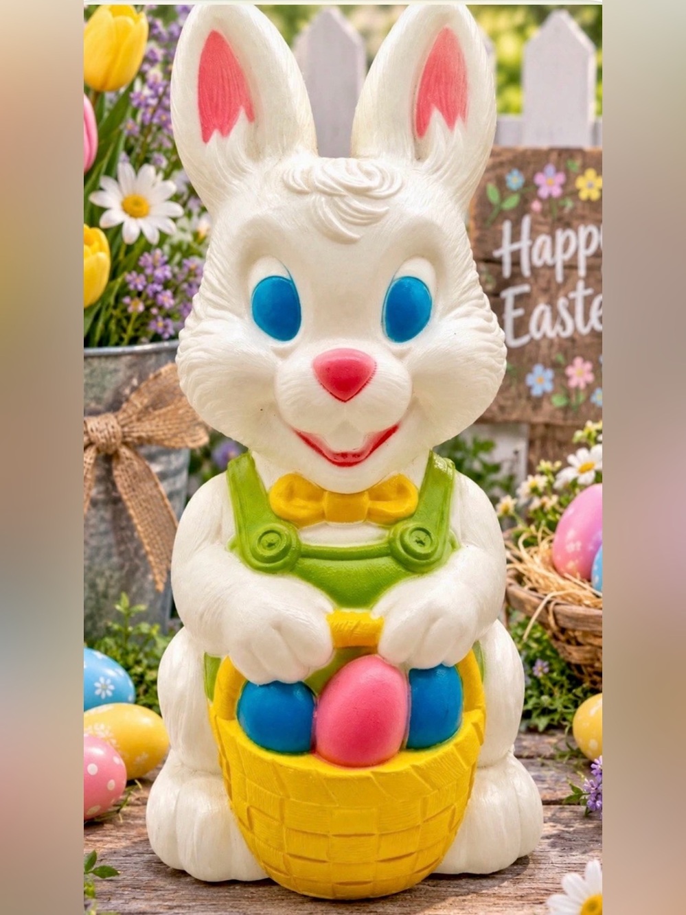 Vintage General Foam Easter Bunny Blow Mold Light Up Decor 18”